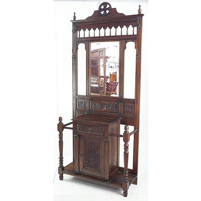 Edwardian Style Hall Stand with Carved Decoration Single Drawer and Cupboard