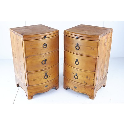Pair of Rustic Recycled Pine Three-Drawer Bedside Chests by Town & Country