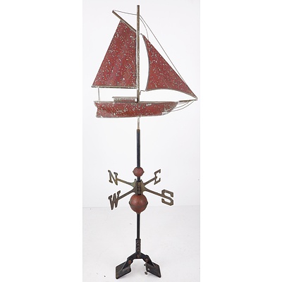 Vintage Copper Weather Vane with Sailing Ship
