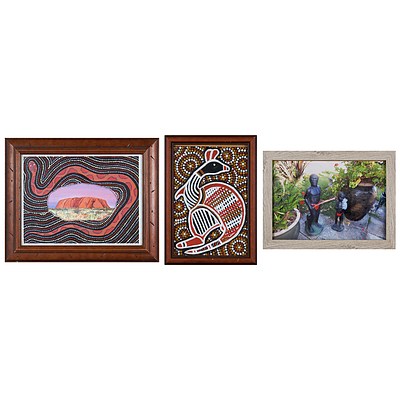 Two Framed Aboriginal Paintings Together with a Framed Print