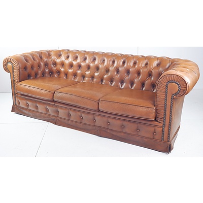 Vintage Tan Leather Upholstered Two and a Half Seater Chesterfield Lounge