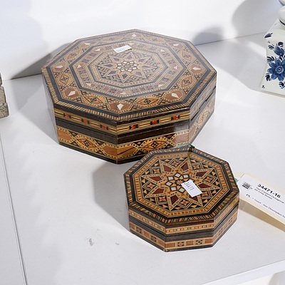 Two Eastern Octagonal Wooden Inlay Boxes