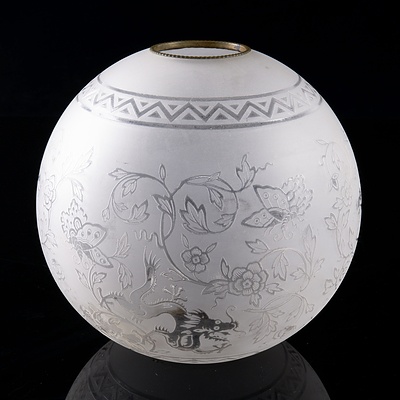 Eastern Frosted Etched Glass Lamp Shade with Dragon Motif