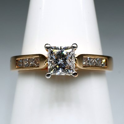 18ct Rose Gold Ring with Princess Cut Diamond 0.51ct (G VS2) with Four Princess Cut Diamonds on Either Side