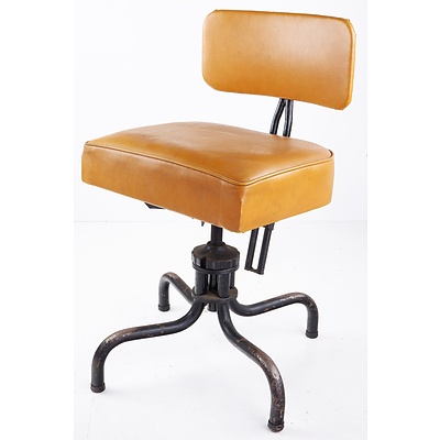 Retro Metal Framed Swivel Office Chair with Mustard Vinyl Upholstery