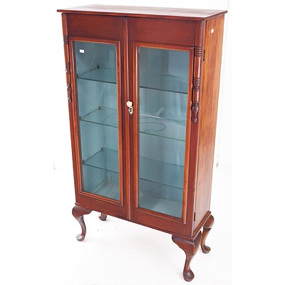 Vintage Corner Display Cabinet with Glass Doors and Shelves and Cabriole Legs