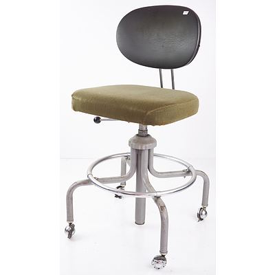 Retro Metal Framed Swivel Office Chair with Fabric Seat and Vinyl Back
