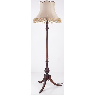 Regency Style Mahogany Floor Lamp with Brass Claw Feet and Shade