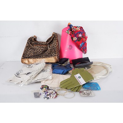Group of Assorted Handbags, new Leather Gloves, Sunglasses and Various Costume Jewellery