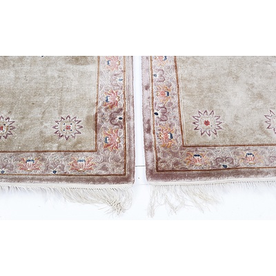 Pair of Vintage Chinese Hand Knotted Sculpted Silk Pile Rugs