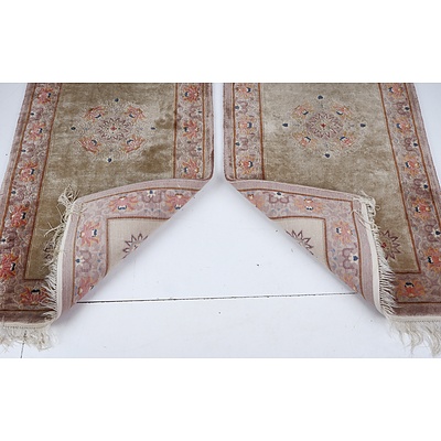 Pair of Vintage Chinese Hand Knotted Sculpted Silk Pile Rugs
