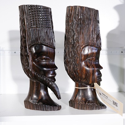 Pair of Carved African Busts Circa 1940s