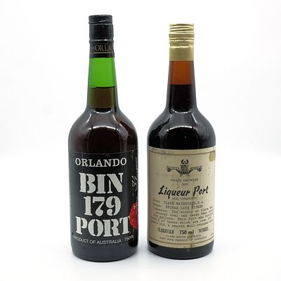Clarevale Grape Growers Liqueur Port and Orlando Bin 179 Port - Two Bottles (2)