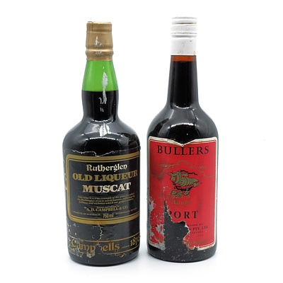 Bullers Port and Rutherglen Old Liqueur Muscat - Lot of Two Bottles (2)