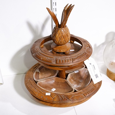 Retro Two Tier Pacific Island Carved Wooden Server