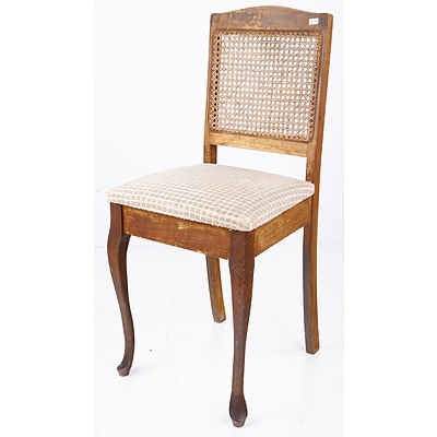 Antique Side Chair with Fabric Seat and Rattan Back