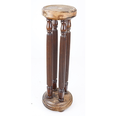 Antique Mahogany Pillar Stand with Four Fluted Columns