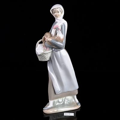 Lladro Woman with Chicken Figurine