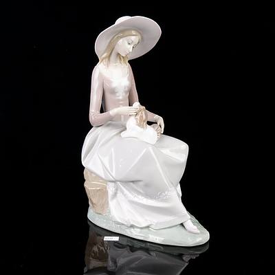 Large Lladro Lady with Dog Figurine