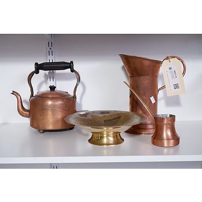 Vintage Swan Copper Electric kettle, Enamel Brass Pedestal Bowl, Hand Forged Copper Jug and Turkish Coffee Pot