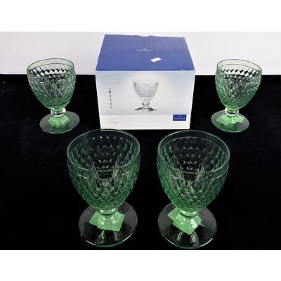 New Villeroy and Boch Set of Four Green Boston Water Goblets in Box