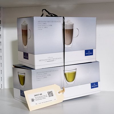 Two Boxed Sets of Two Villeroy and Boch Double Wall Hot Beverage Glasses