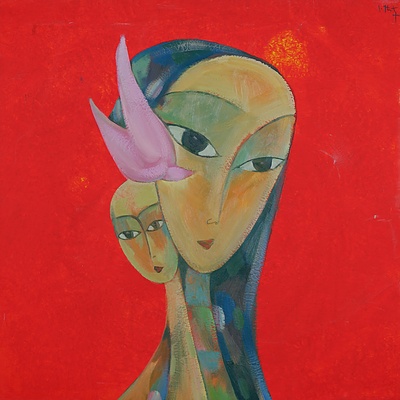 Contemporary Asian School, Untitled (Two Faces), Oil on Canvas