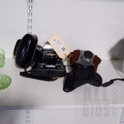 Pentax Asahi Spotmatic Camera in Leather Case, Praktica Tidvel B Camera in Leather Case and German Made Balada Camera in Leather Case