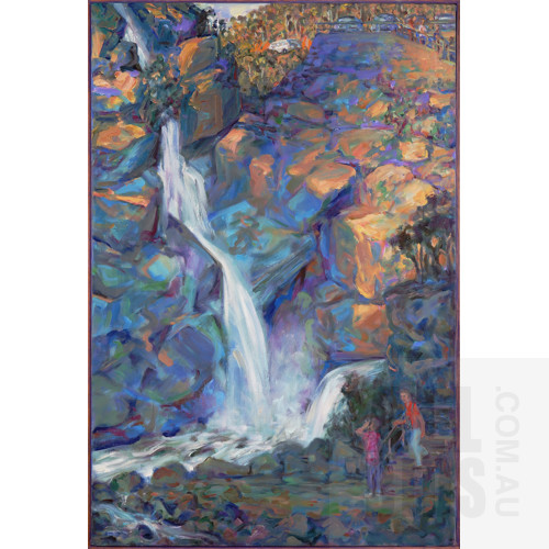 Janet Dawson (born 1935), Untitled (Waterfall and Lookout), Oil on Canvas, 76 x 51 cm