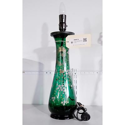 Victorian Hand Painted Glass Vase Converted to a Table Lamp