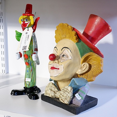 Art Glass Clown Figurine and a Resin Clown Bust