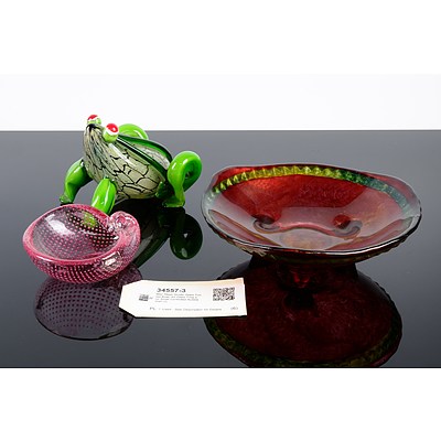 Mish Mash Studio Glass Footed Bowl, Art Glass Frog and Small Controlled Bubble Dish (3)
