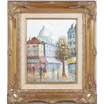 Caroline Burnett (20th Century), Parisian Street Scene, Oil on Board, 24 x 19 cm