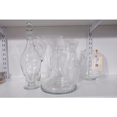 Group of Crystal and Glass Decanters, Carafes and Vase