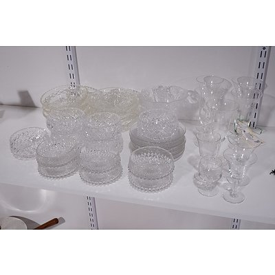 Group of Vintage Pressed Glass and Crystal Bowls, Glasses and Comport