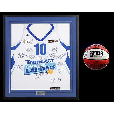 A Framed Signed Canberra Capitals Shirt & Signed Basketball from the WNBL 2011/2012 Season
