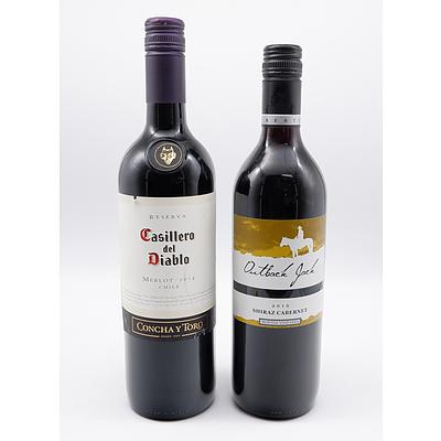 Casillo Del Diablo Chile 2014 Merlot and Outback Jack 2015 Shiraz Cabernet - Lot of Two Bottles (2)