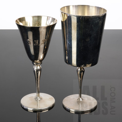 Pair of European .800 Silver Chalices, 384g