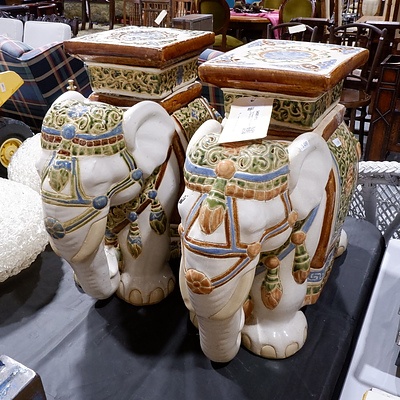 Two Eastern Ceramic Elephant Plant Stands