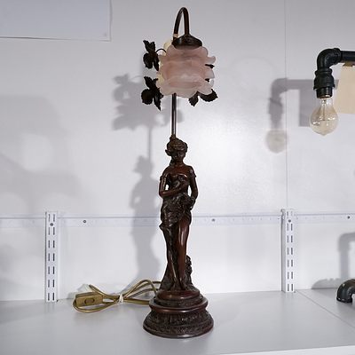 Art Nouveau Style Table Lamp with Pink frosted Glass Shade