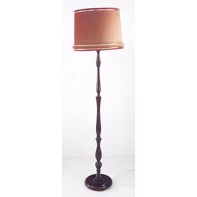 Vintage Turned Timber Standard Lamp with Shade