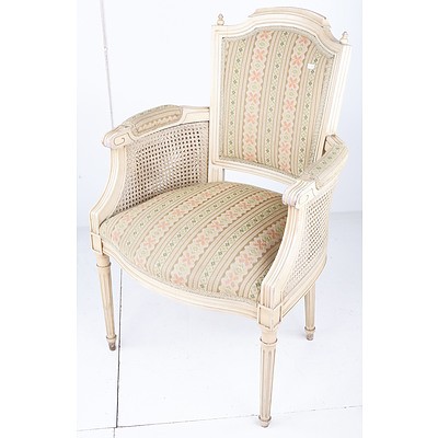 French Antique Style Armchair with Rattan Sides