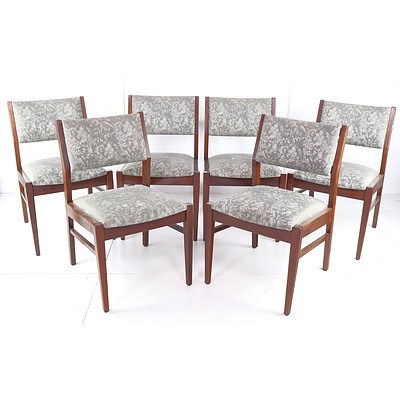 Set of Six Vintage Timber Framed Fabric Upholstered Dining Chairs