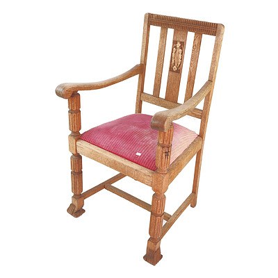 Vintage Oak Framed Armchair with Upholstered Cushion