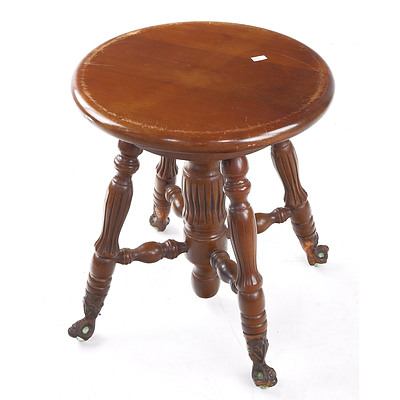 Vintage Swivel Piano Stool with Copper and Glass Ball Feet