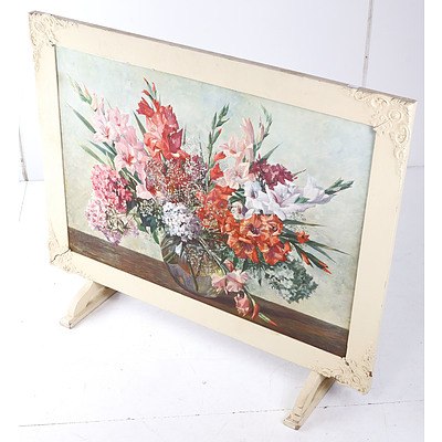 Vintage Painted Timber Firescreen with Handpainted Canvas Panel