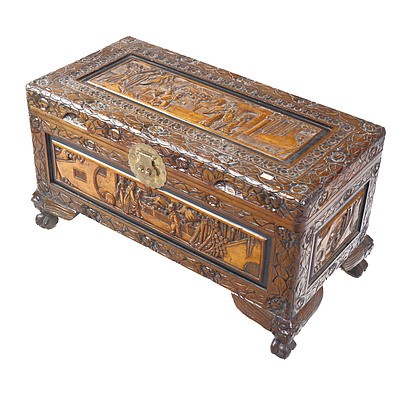 Small Vintage Chinese Carved Camphorwood Chest