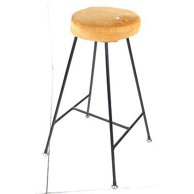 Retro Metal Framed Stool with Upholstered Cushion