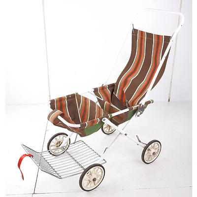 Vintage Twin Stroller - Metal Frame and Canvas Seats