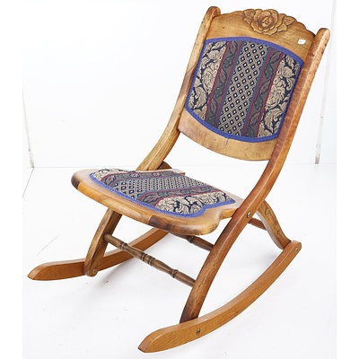 Antique Style Hardwood Folding Rocking with Upholstered Seat and Back